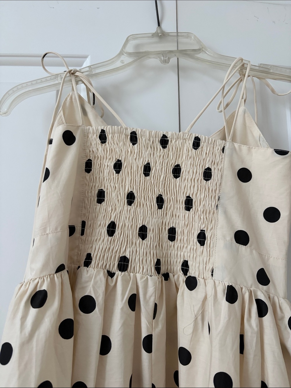 Women’s Cream Polka Dot Tie-Shoulder Dress - Picture 4 of 7